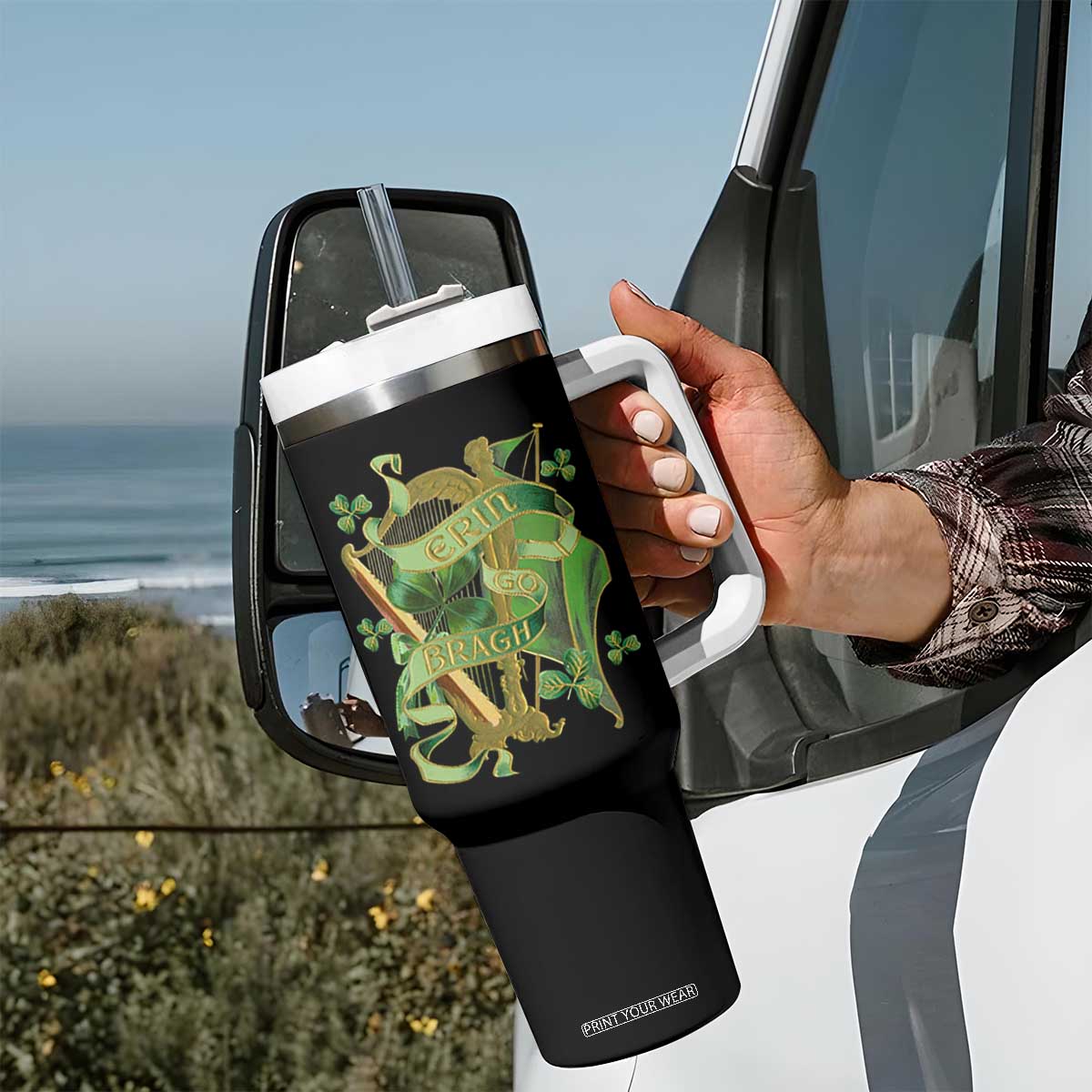 Irish Pride Tumbler With Handle Erin Go Bragh Harp Shamrock St Patrick's Day TS11 Print Your Wear