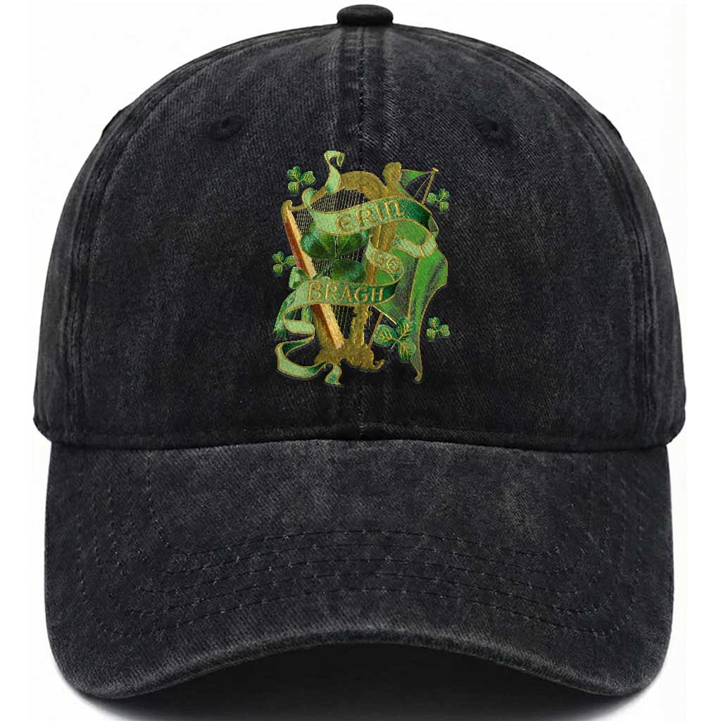 Irish Pride Washed Cotton Baseball Cap Erin Go Bragh Harp Shamrock St Patrick's Day TS11 Print Your Wear