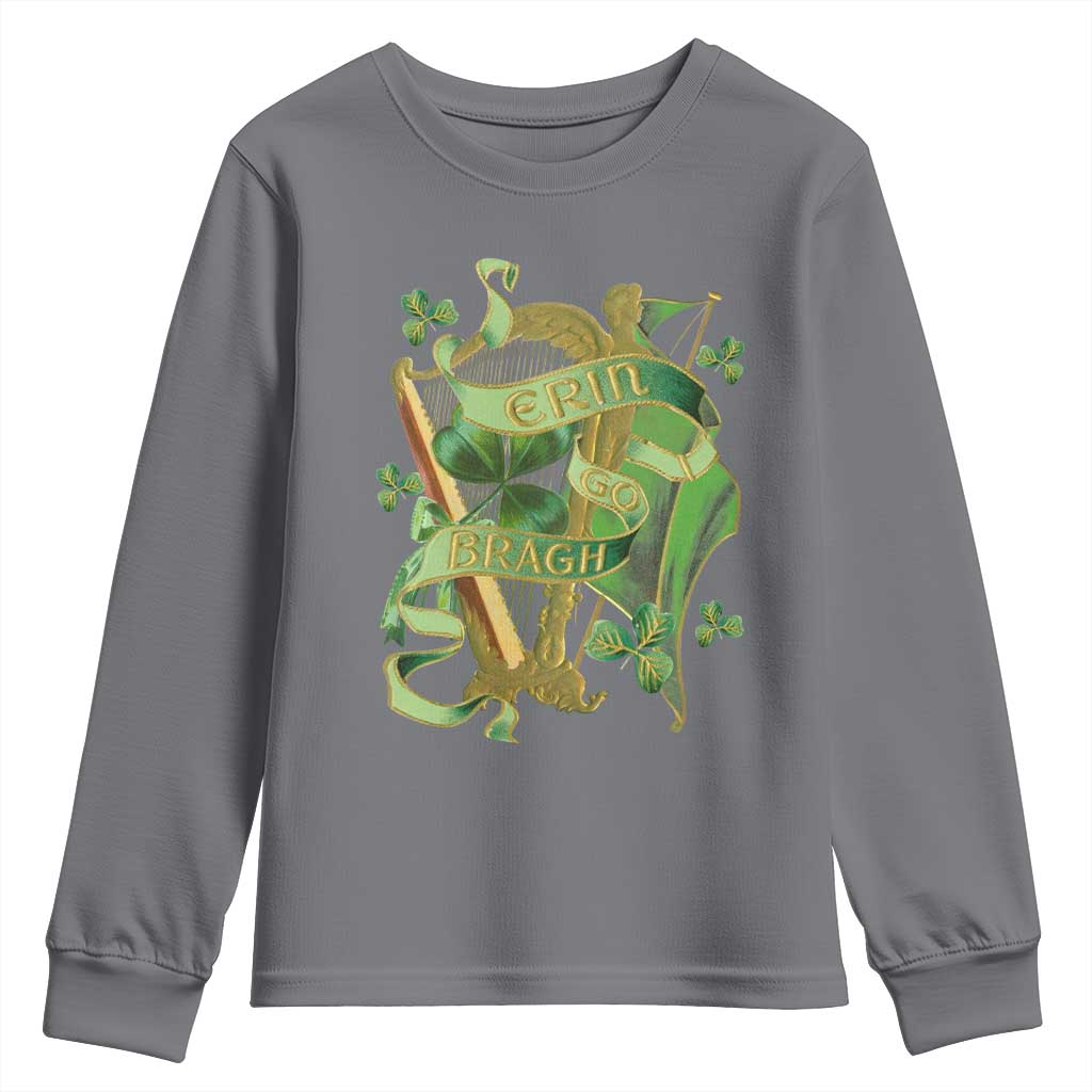 Irish Pride Youth Sweatshirt Erin Go Bragh Harp Shamrock St Patrick's Day TS11 Charcoal Print Your Wear