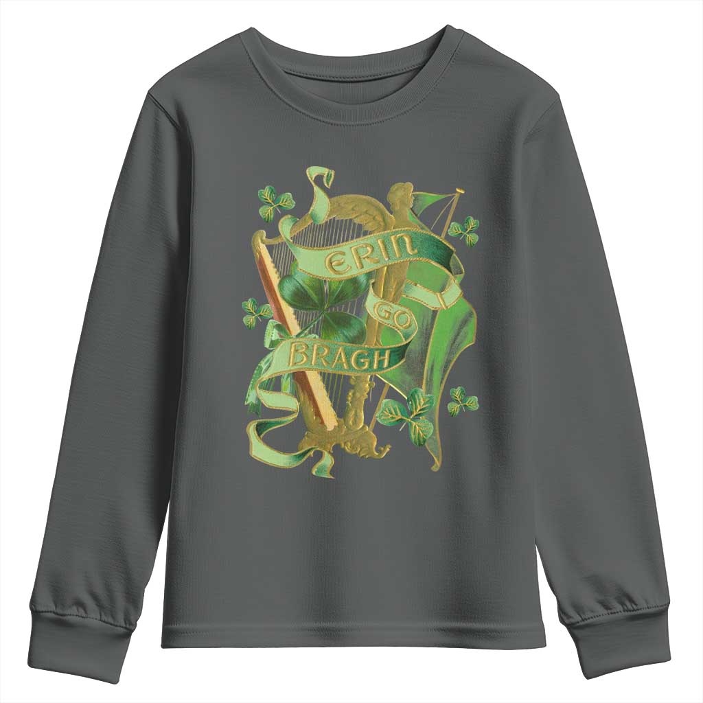 Irish Pride Youth Sweatshirt Erin Go Bragh Harp Shamrock St Patrick's Day TS11 Dark Heather Print Your Wear