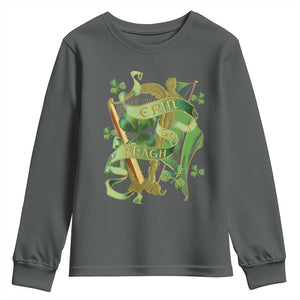 Irish Pride Youth Sweatshirt Erin Go Bragh Harp Shamrock St Patrick's Day TS11 Dark Heather Print Your Wear