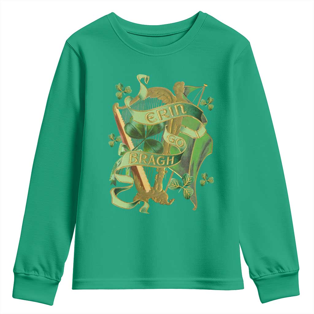 Irish Pride Youth Sweatshirt Erin Go Bragh Harp Shamrock St Patrick's Day TS11 Irish Green Print Your Wear
