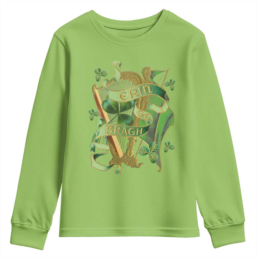 Irish Pride Youth Sweatshirt Erin Go Bragh Harp Shamrock St Patrick's Day TS11 Lime Print Your Wear