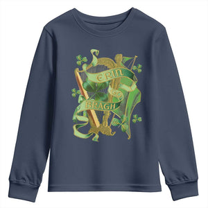 Irish Pride Youth Sweatshirt Erin Go Bragh Harp Shamrock St Patrick's Day TS11 Navy Print Your Wear