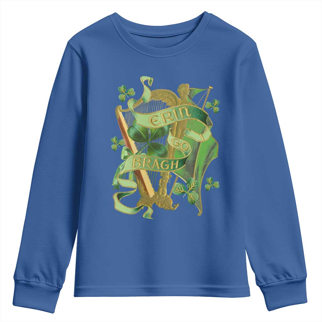 Irish Pride Youth Sweatshirt Erin Go Bragh Harp Shamrock St Patrick's Day TS11 Royal Blue Print Your Wear