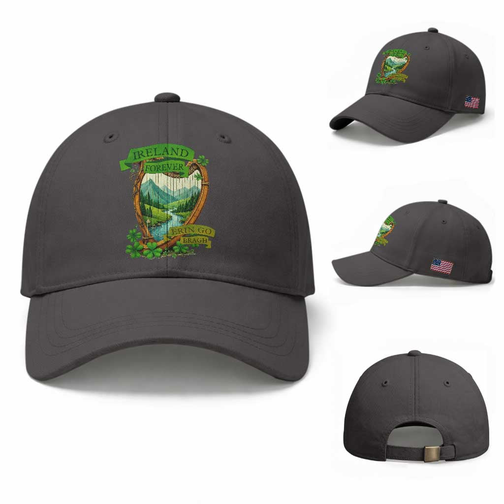 Irish Pride Baseball Cap Ireland Forever Erin Go Bragh Harp Shamrock TS11 Baseball Cap Universal Fit Dark Gray Print Your Wear