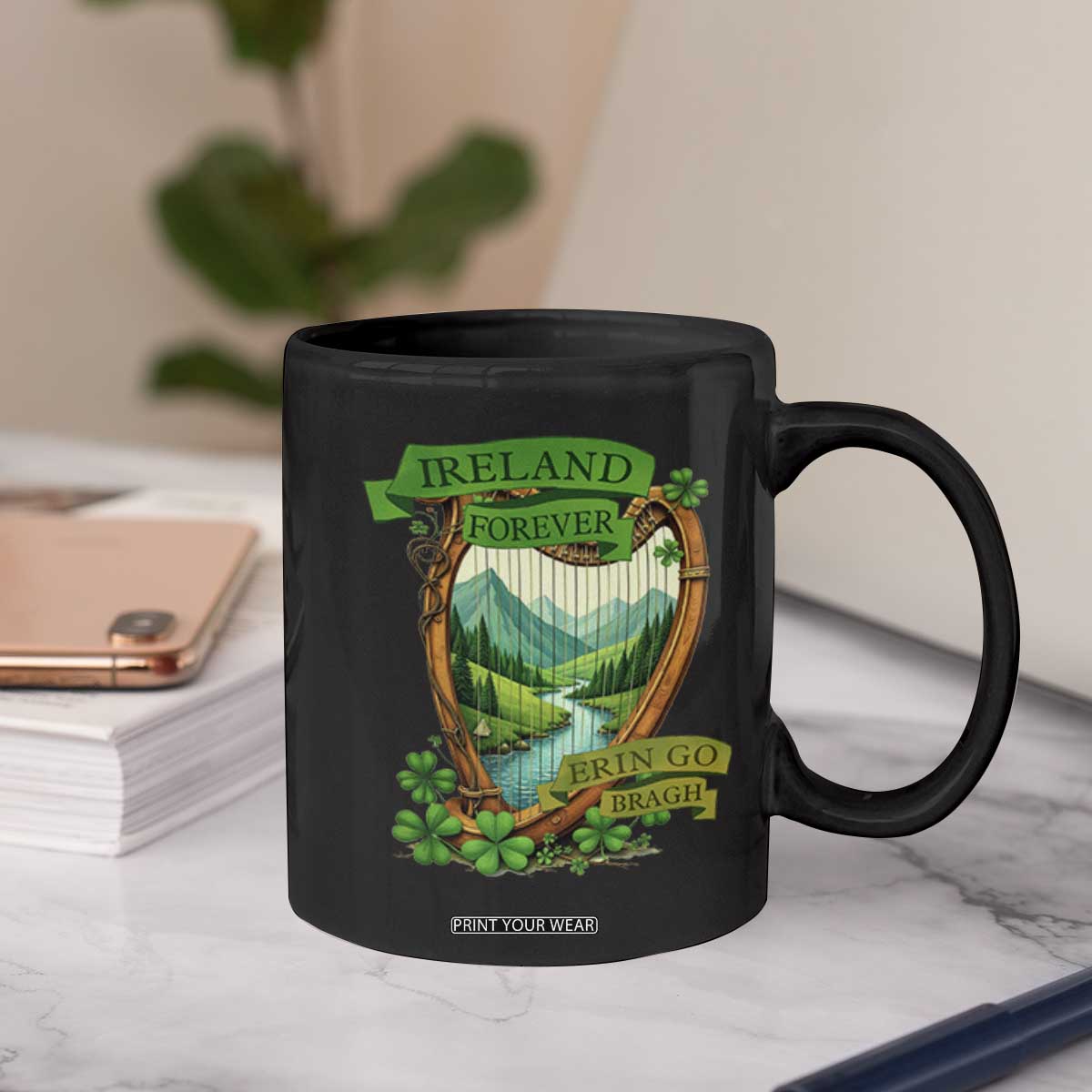 Irish Pride Coffee Mug Ireland Forever Erin Go Bragh Harp Shamrock TS11 Print Your Wear