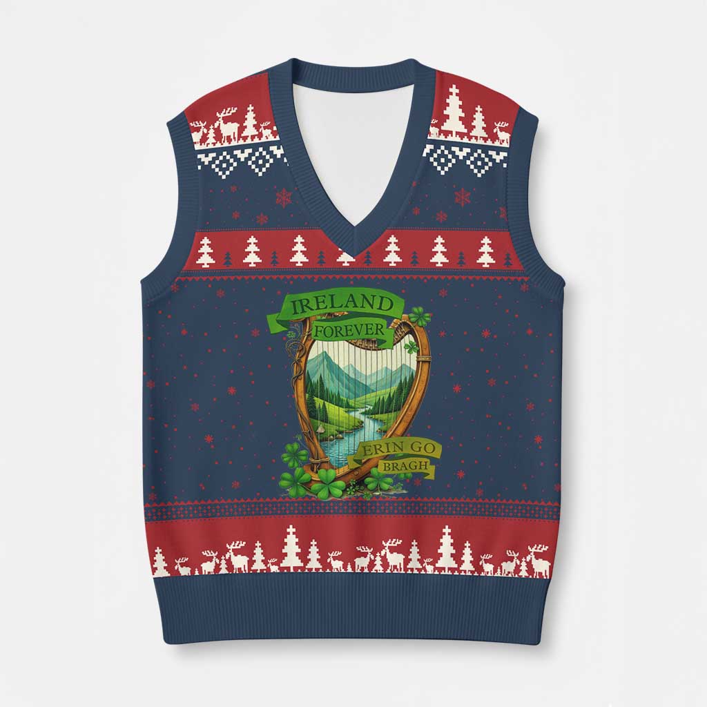 Irish Pride V-Neck Knit Sweater Vest Ireland Forever Erin Go Bragh Harp Shamrock TS11 Navy Red Print Your Wear