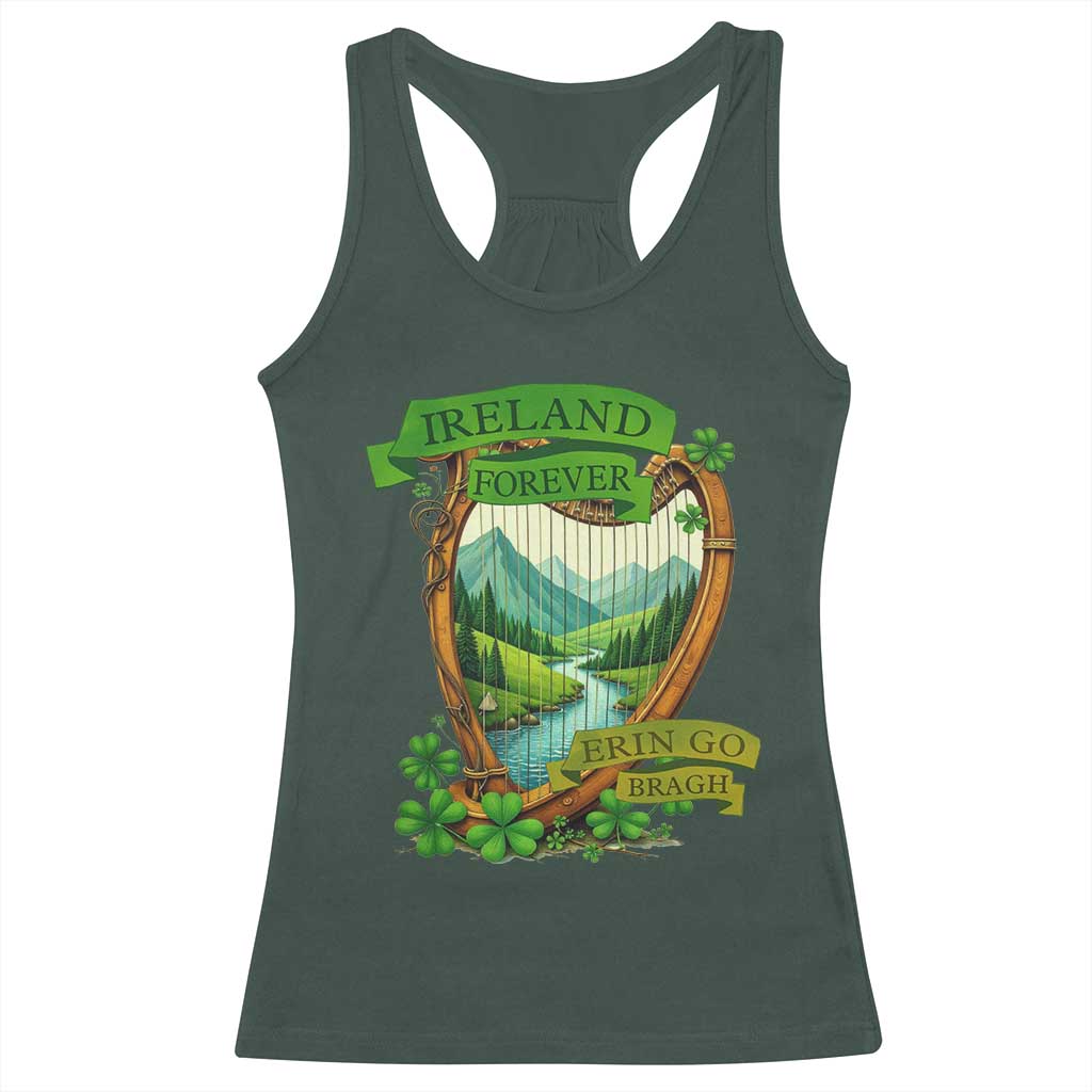 Irish Pride Racerback Tank Top Ireland Forever Erin Go Bragh Harp Shamrock TS11 Dark Forest Green Print Your Wear