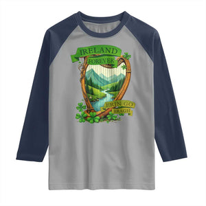 Irish Pride Raglan Shirt Ireland Forever Erin Go Bragh Harp Shamrock TS11 Sport Gray Navy Print Your Wear