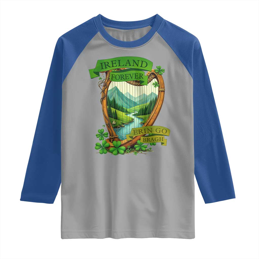 Irish Pride Raglan Shirt Ireland Forever Erin Go Bragh Harp Shamrock TS11 Sport Gray Royal Print Your Wear