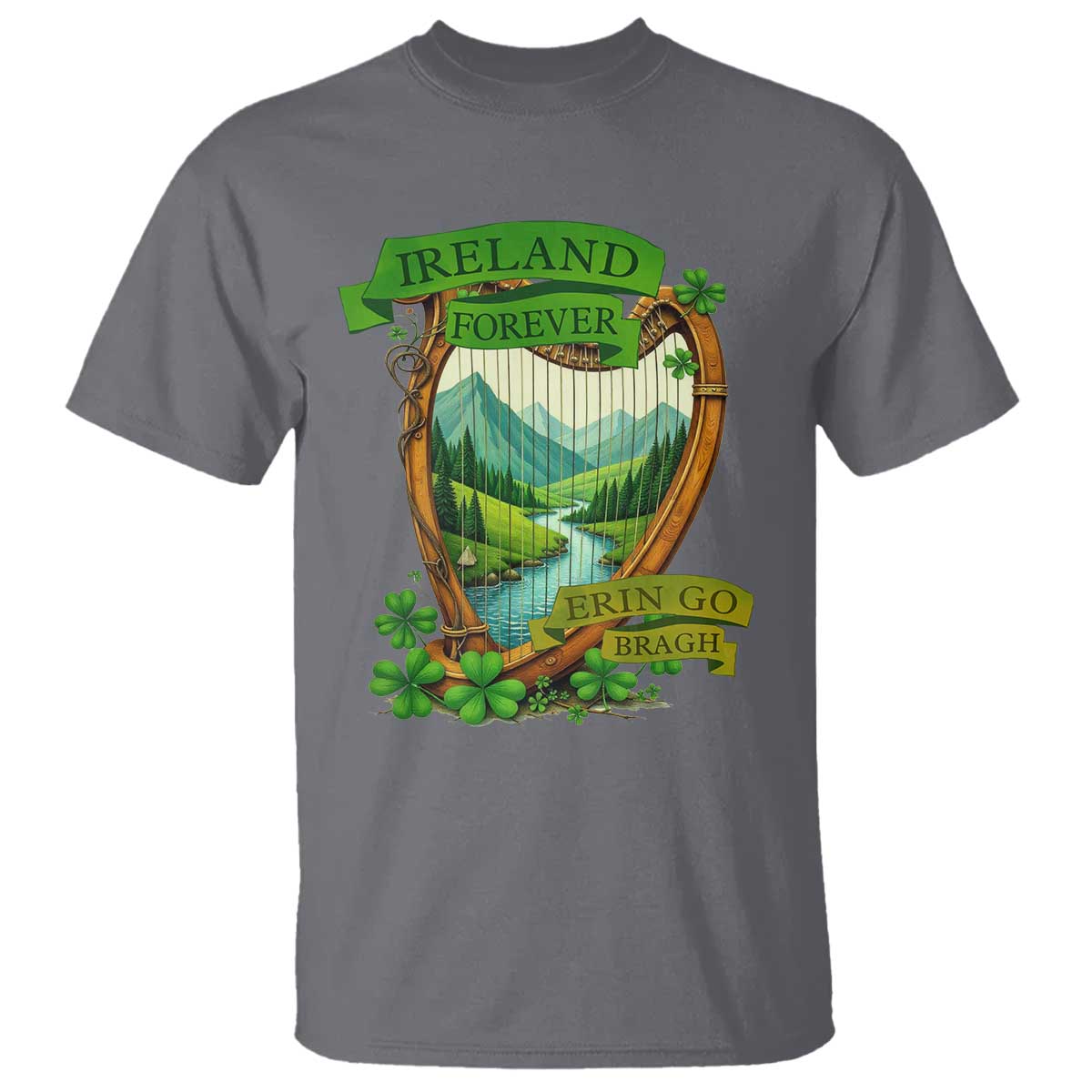 Irish Pride T Shirt Ireland Forever Erin Go Bragh Harp Shamrock TS11 Charcoal Print Your Wear