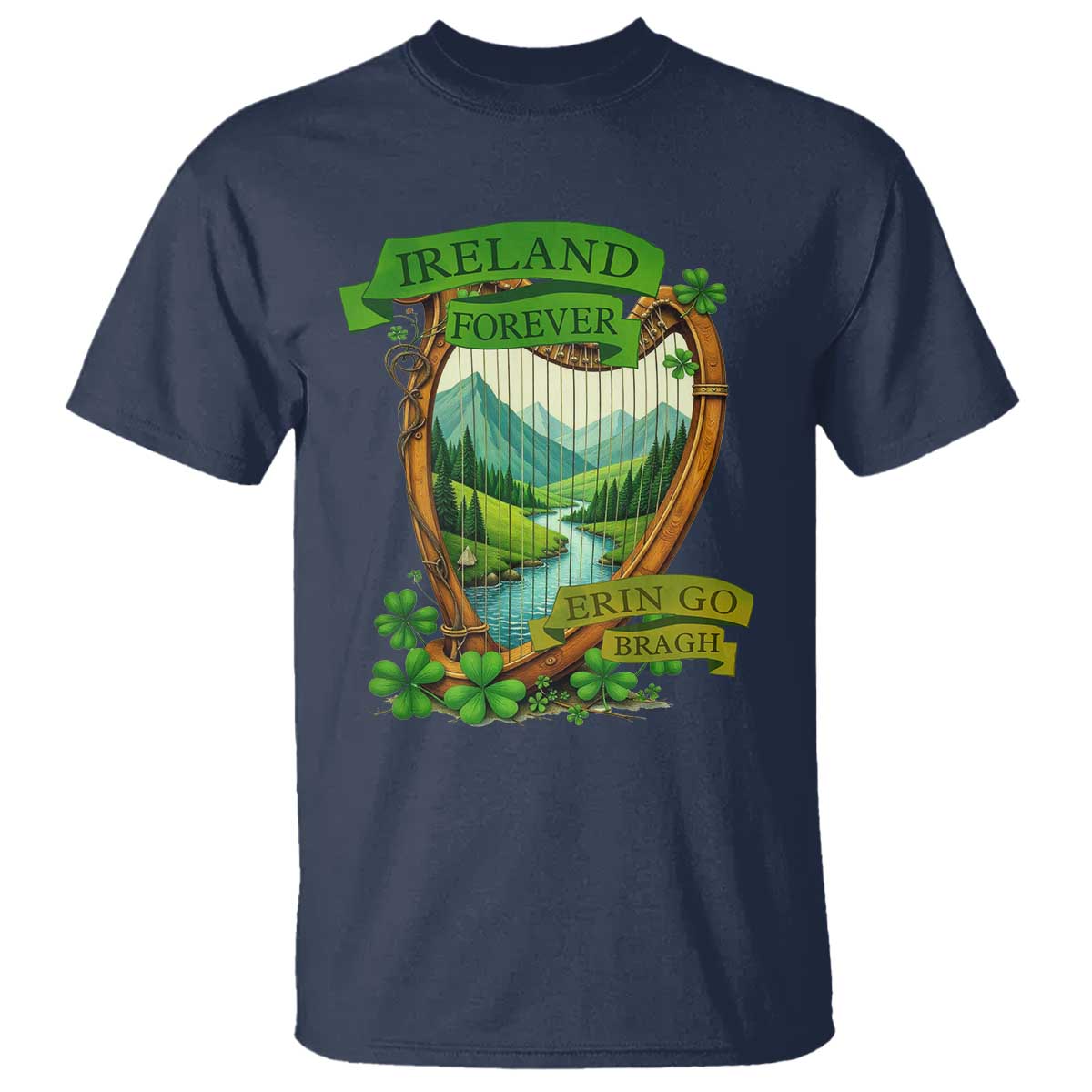 Irish Pride T Shirt Ireland Forever Erin Go Bragh Harp Shamrock TS11 Navy Print Your Wear