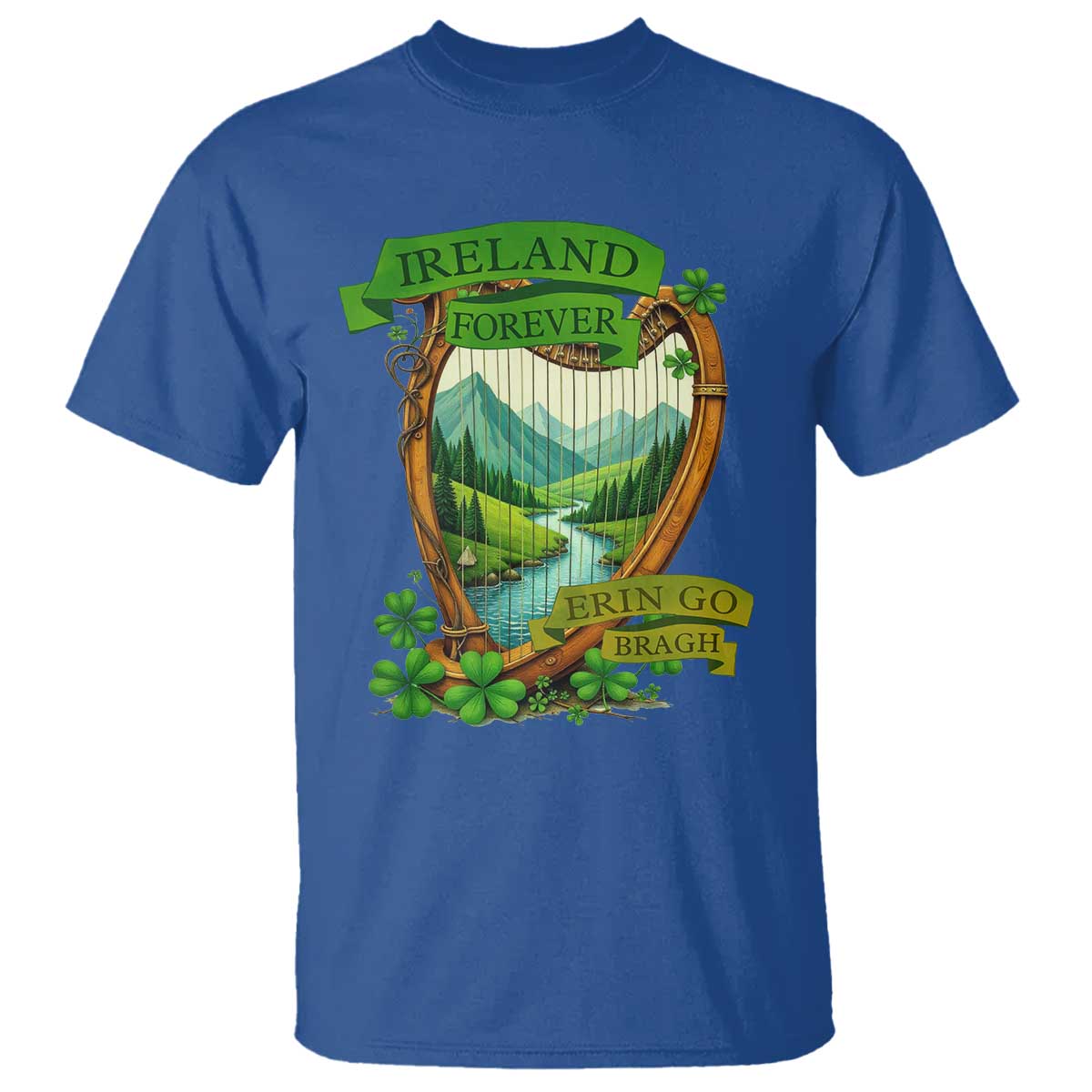 Irish Pride T Shirt Ireland Forever Erin Go Bragh Harp Shamrock TS11 Royal Blue Print Your Wear