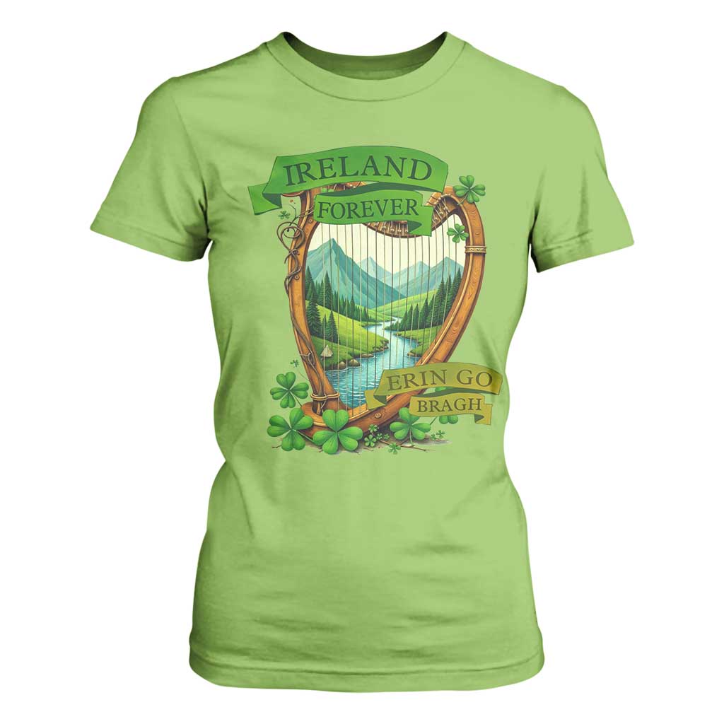 Irish Pride T Shirt For Women Ireland Forever Erin Go Bragh Harp Shamrock TS11 Lime Print Your Wear