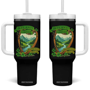 Irish Pride Tumbler With Handle Ireland Forever Erin Go Bragh Harp Shamrock TS11 One Size: 40 oz Black Print Your Wear