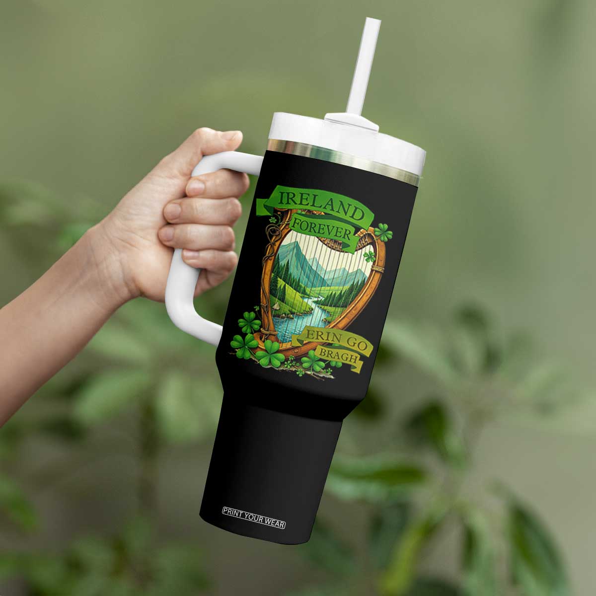 Irish Pride Tumbler With Handle Ireland Forever Erin Go Bragh Harp Shamrock TS11 Print Your Wear