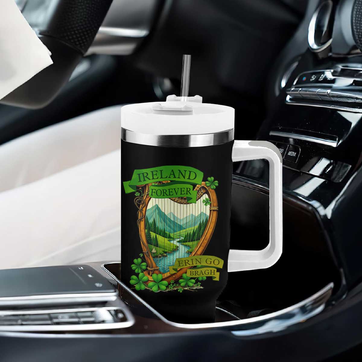 Irish Pride Tumbler With Handle Ireland Forever Erin Go Bragh Harp Shamrock TS11 Print Your Wear