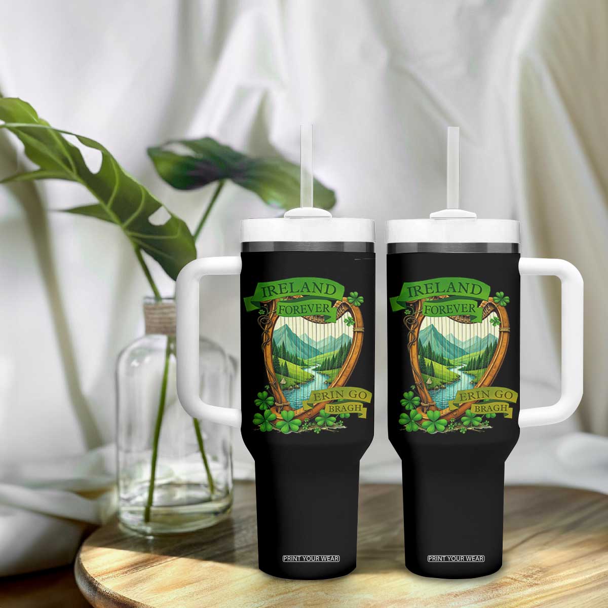 Irish Pride Tumbler With Handle Ireland Forever Erin Go Bragh Harp Shamrock TS11 Print Your Wear