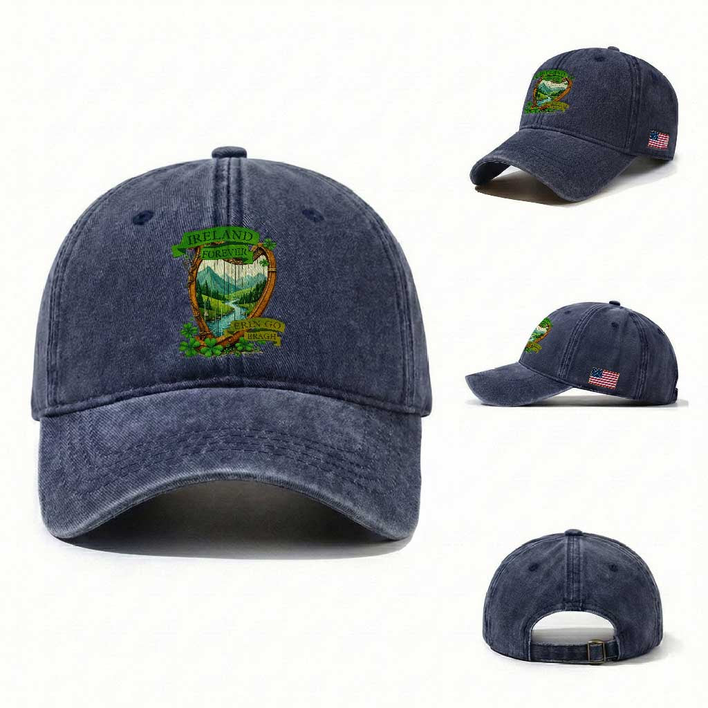 Irish Pride Washed Cotton Baseball Cap Ireland Forever Erin Go Bragh Harp Shamrock TS11 Washed Cap Universal Fit Navy Print Your Wear