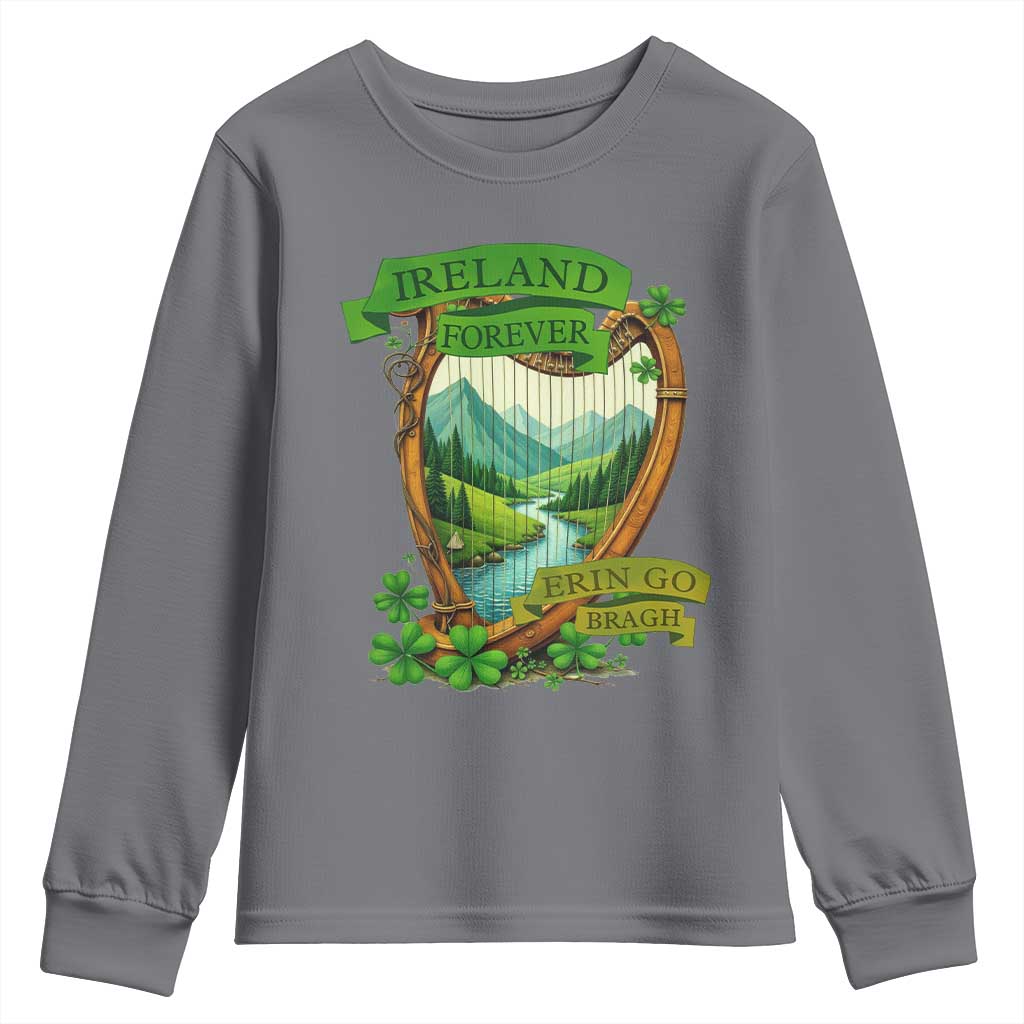 Irish Pride Youth Sweatshirt Ireland Forever Erin Go Bragh Harp Shamrock TS11 Charcoal Print Your Wear