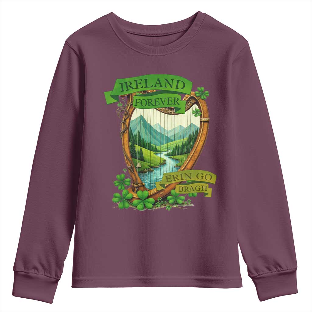Irish Pride Youth Sweatshirt Ireland Forever Erin Go Bragh Harp Shamrock TS11 Maroon Print Your Wear