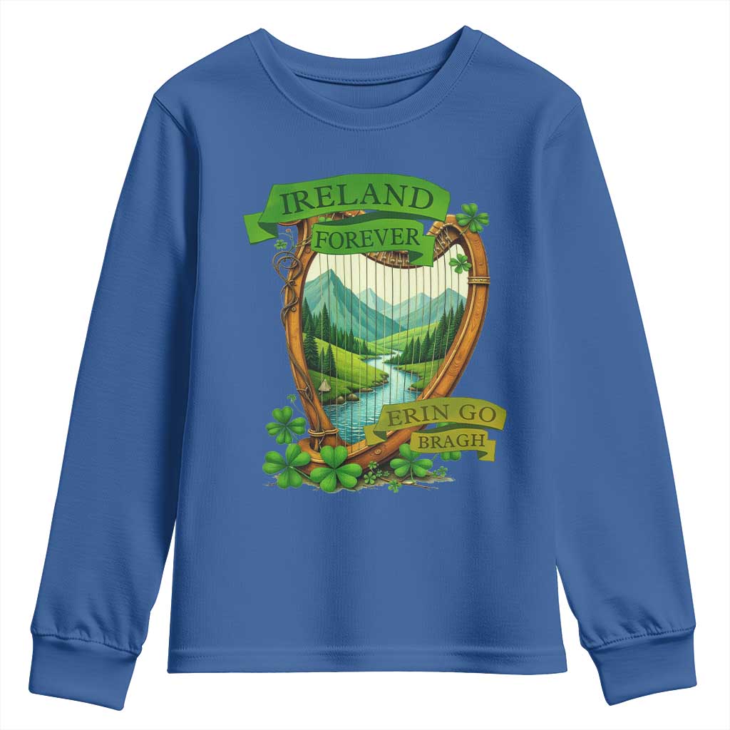 Irish Pride Youth Sweatshirt Ireland Forever Erin Go Bragh Harp Shamrock TS11 Royal Blue Print Your Wear