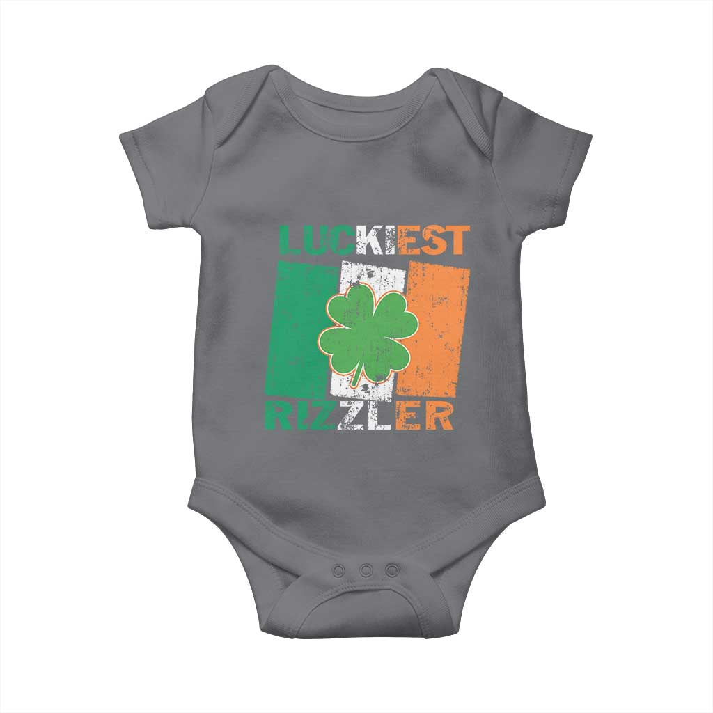 Funny St Patrick's Day Luckiest Rizzler Baby Onesie Vintage Ireland Flag Shamrock TS11 Charcoal Print Your Wear