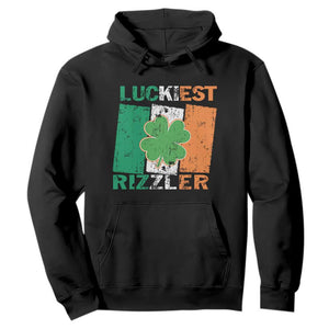 Funny St Patrick's Day Luckiest Rizzler Hoodie Vintage Ireland Flag Shamrock TS11 Black Print Your Wear