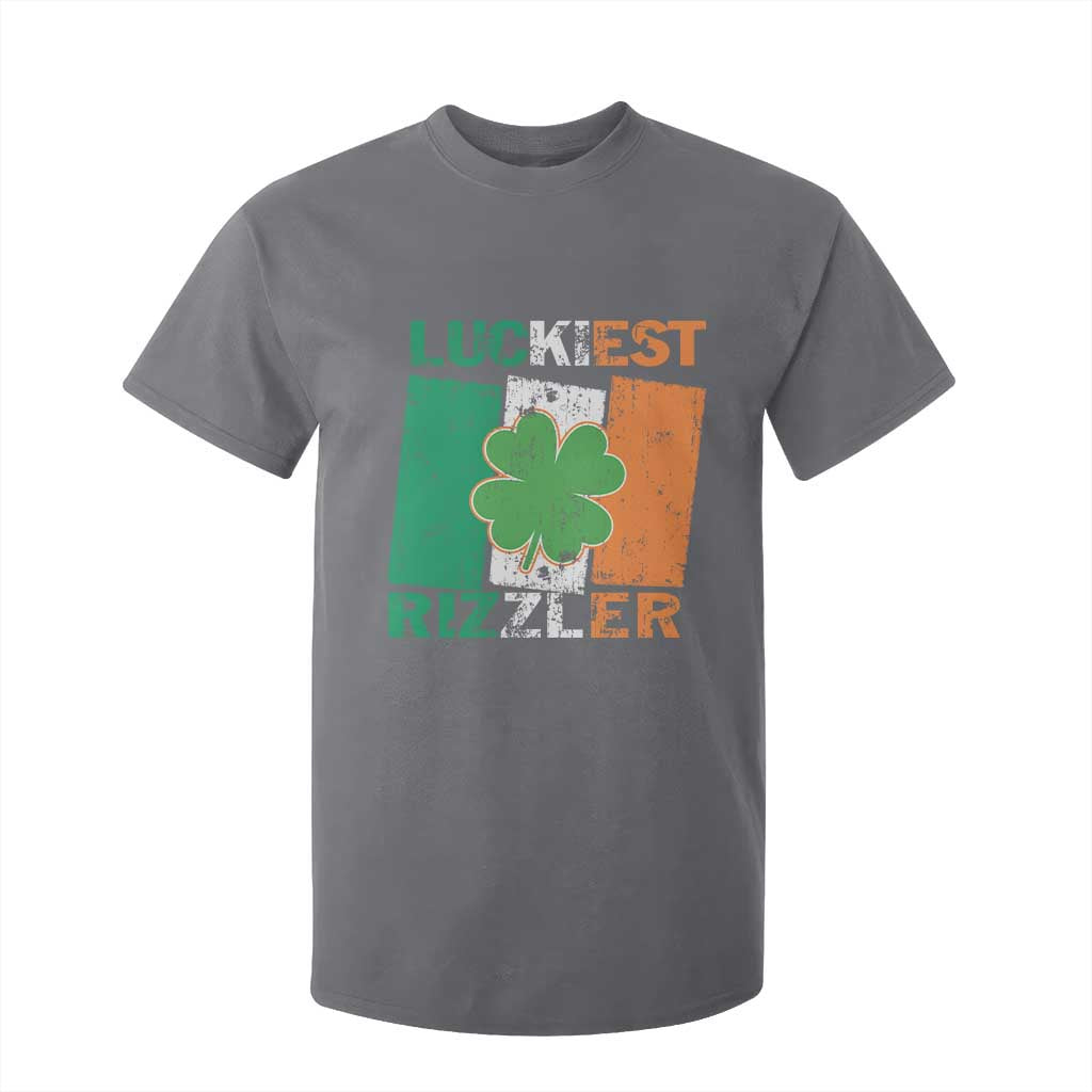 Funny St Patrick's Day Luckiest Rizzler T Shirt For Kid Vintage Ireland Flag Shamrock TS11 Charcoal Print Your Wear