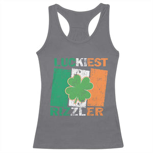 Funny St Patrick's Day Luckiest Rizzler Racerback Tank Top Vintage Ireland Flag Shamrock TS11 Charcoal Print Your Wear