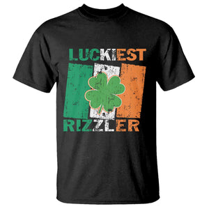 Funny St Patrick's Day Luckiest Rizzler T Shirt Vintage Ireland Flag Shamrock TS11 Black Print Your Wear