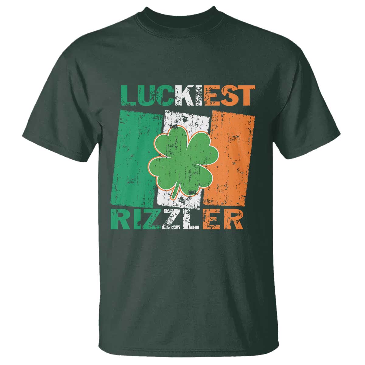 Funny St Patrick's Day Luckiest Rizzler T Shirt Vintage Ireland Flag Shamrock TS11 Dark Forest Green Print Your Wear