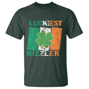 Funny St Patrick's Day Luckiest Rizzler T Shirt Vintage Ireland Flag Shamrock TS11 Dark Forest Green Print Your Wear
