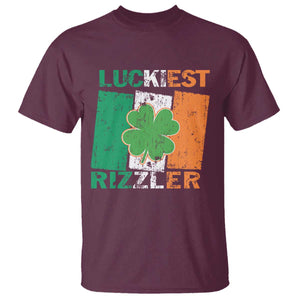 Funny St Patrick's Day Luckiest Rizzler T Shirt Vintage Ireland Flag Shamrock TS11 Maroon Print Your Wear