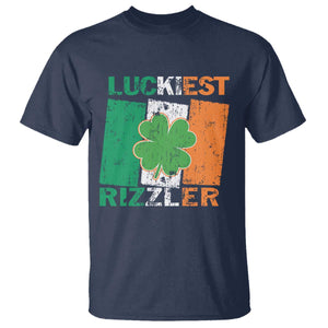 Funny St Patrick's Day Luckiest Rizzler T Shirt Vintage Ireland Flag Shamrock TS11 Navy Print Your Wear