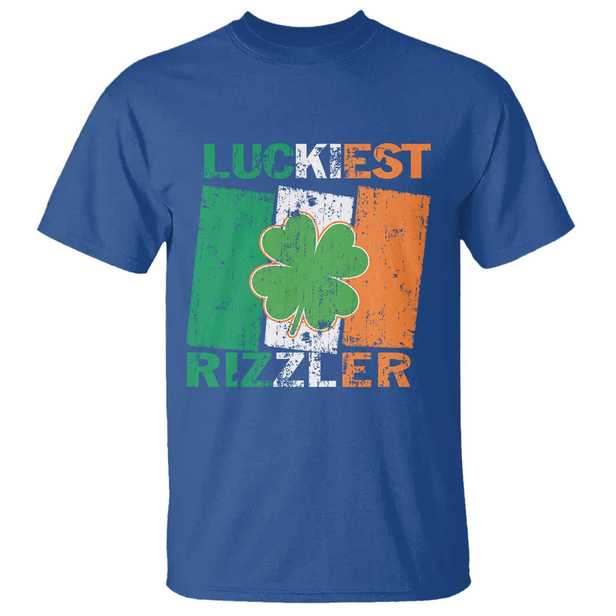Funny St Patrick's Day Luckiest Rizzler T Shirt Vintage Ireland Flag Shamrock TS11 Royal Blue Print Your Wear