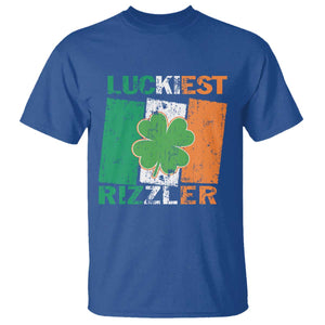 Funny St Patrick's Day Luckiest Rizzler T Shirt Vintage Ireland Flag Shamrock TS11 Royal Blue Print Your Wear