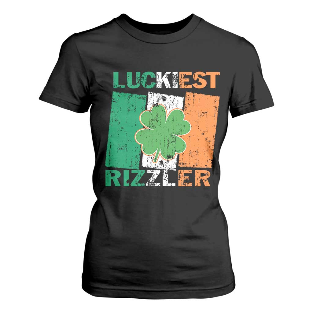 Funny St Patrick's Day Luckiest Rizzler T Shirt For Women Vintage Ireland Flag Shamrock TS11 Black Print Your Wear