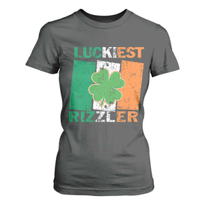 Funny St Patrick's Day Luckiest Rizzler T Shirt For Women Vintage Ireland Flag Shamrock TS11 Dark Heather Print Your Wear