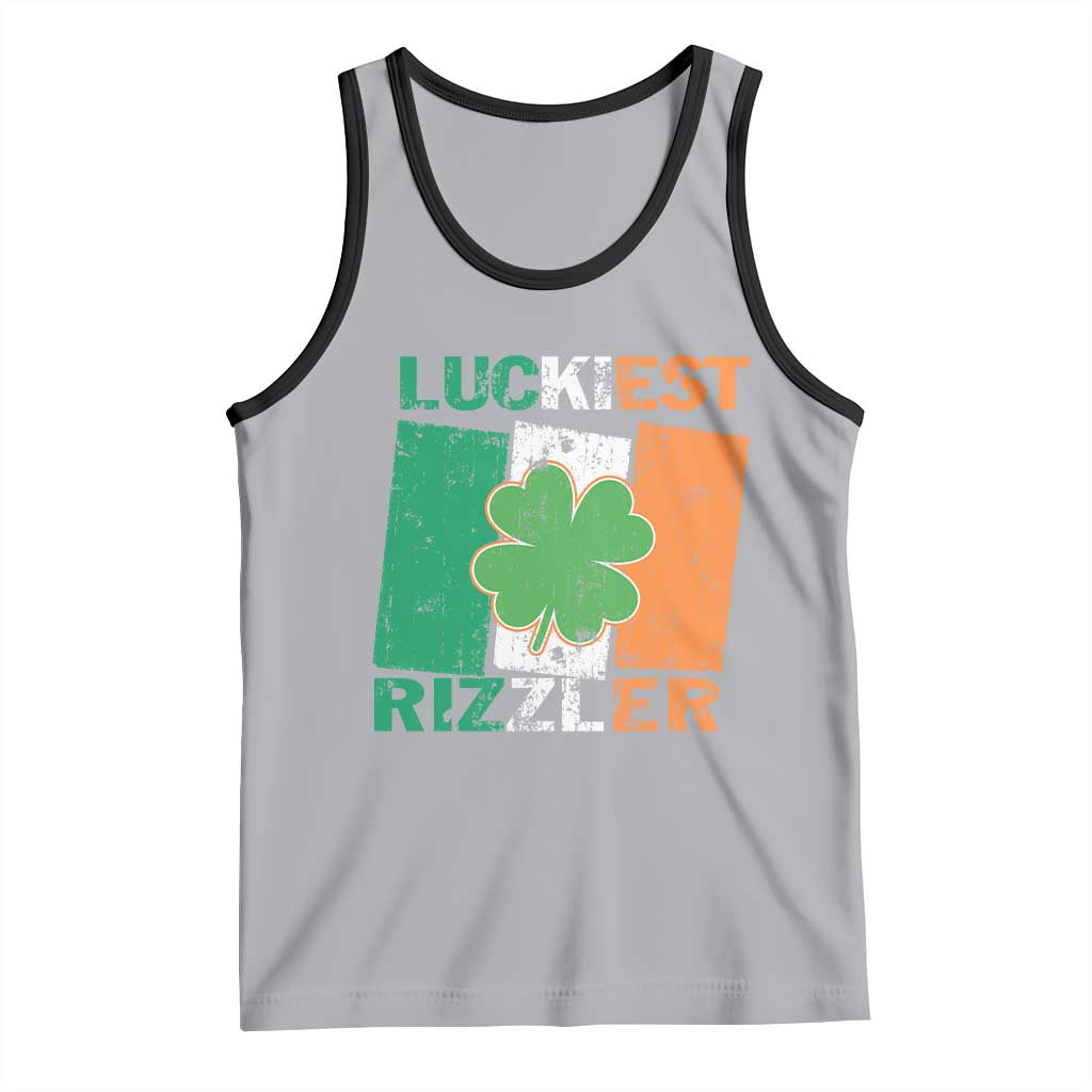 Funny St Patrick's Day Luckiest Rizzler Tank Top Vintage Ireland Flag Shamrock TS11 Athletic Heather Black Print Your Wear