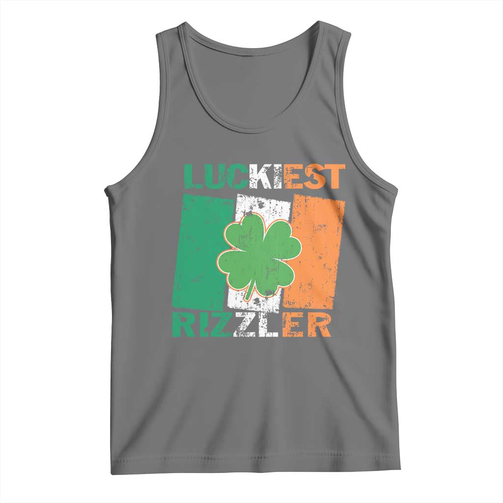 Funny St Patrick's Day Luckiest Rizzler Tank Top Vintage Ireland Flag Shamrock TS11 Black Heather Print Your Wear