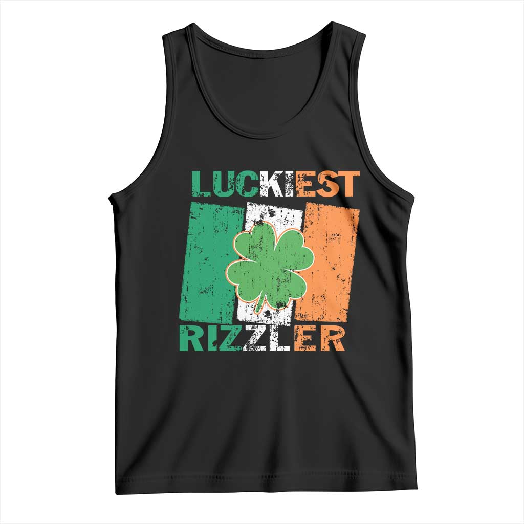Funny St Patrick's Day Luckiest Rizzler Tank Top Vintage Ireland Flag Shamrock TS11 Black Print Your Wear