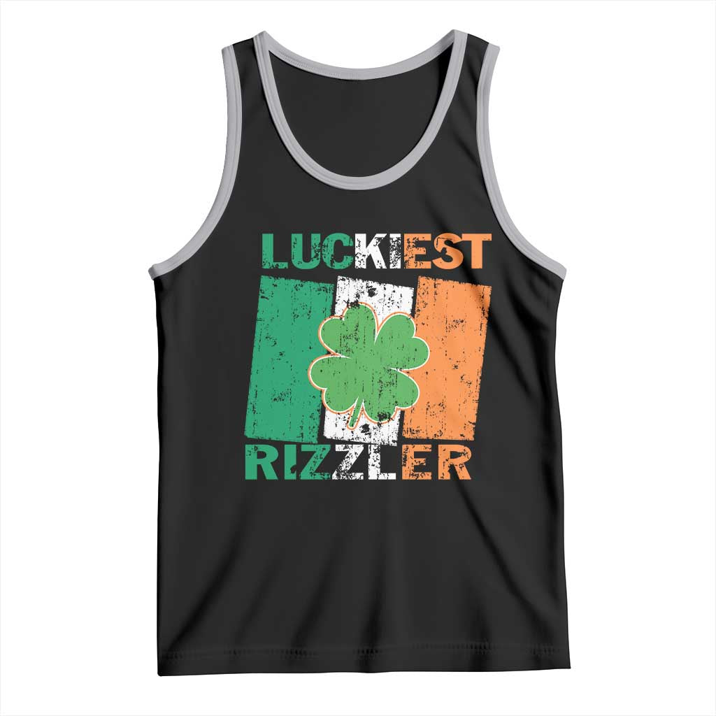 Funny St Patrick's Day Luckiest Rizzler Tank Top Vintage Ireland Flag Shamrock TS11 Black Athletic Heather Print Your Wear