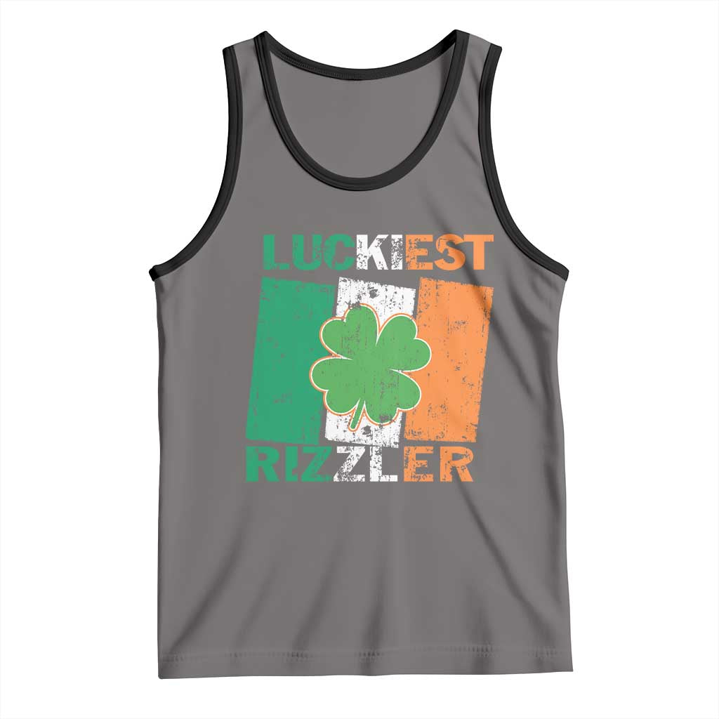 Funny St Patrick's Day Luckiest Rizzler Tank Top Vintage Ireland Flag Shamrock TS11 Deep Heather Black Print Your Wear