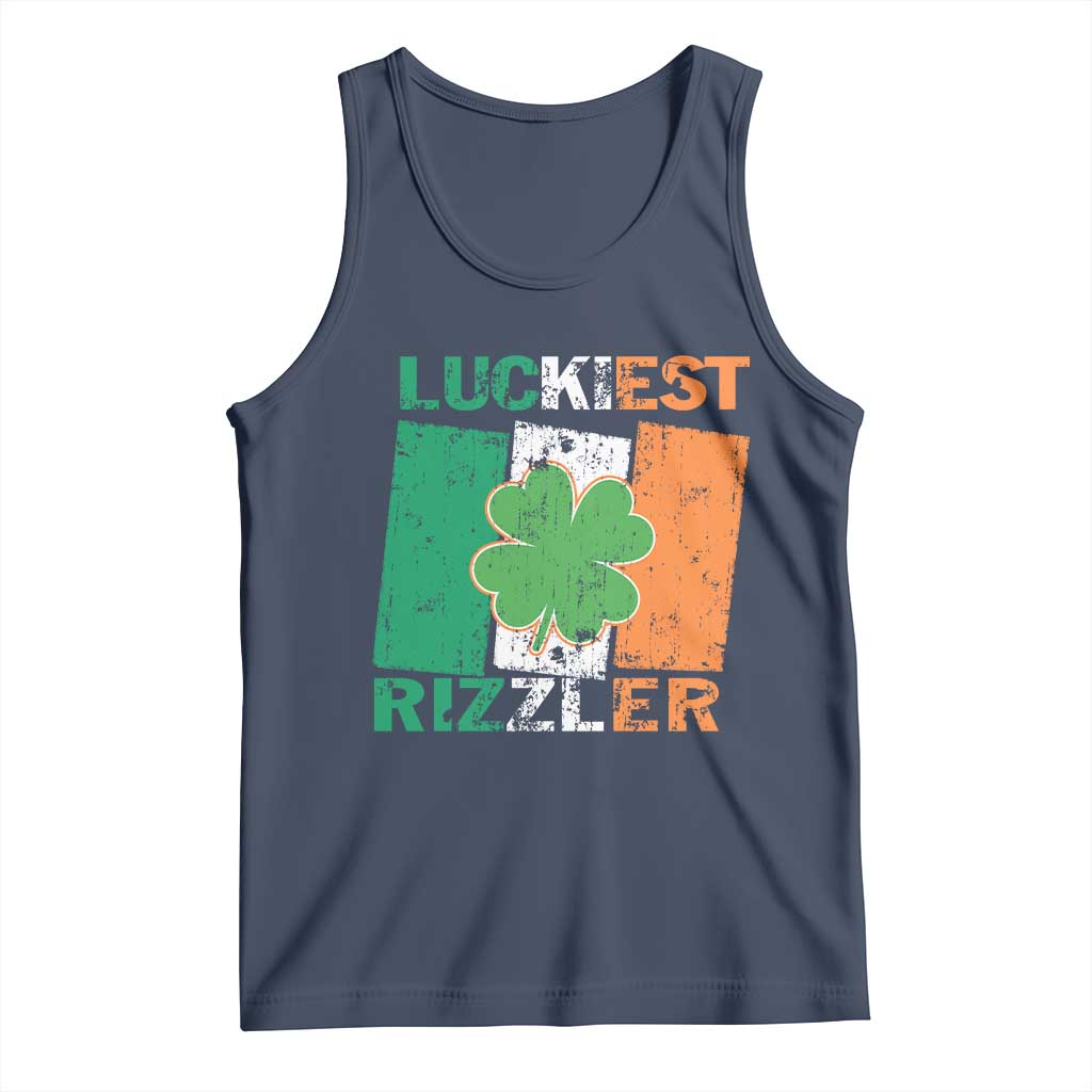 Funny St Patrick's Day Luckiest Rizzler Tank Top Vintage Ireland Flag Shamrock TS11 Navy Print Your Wear