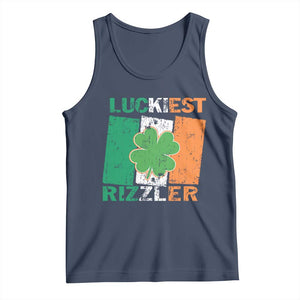 Funny St Patrick's Day Luckiest Rizzler Tank Top Vintage Ireland Flag Shamrock TS11 Navy Print Your Wear