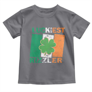 Funny St Patrick's Day Luckiest Rizzler Toddler T Shirt Vintage Ireland Flag Shamrock TS11 Charcoal Print Your Wear
