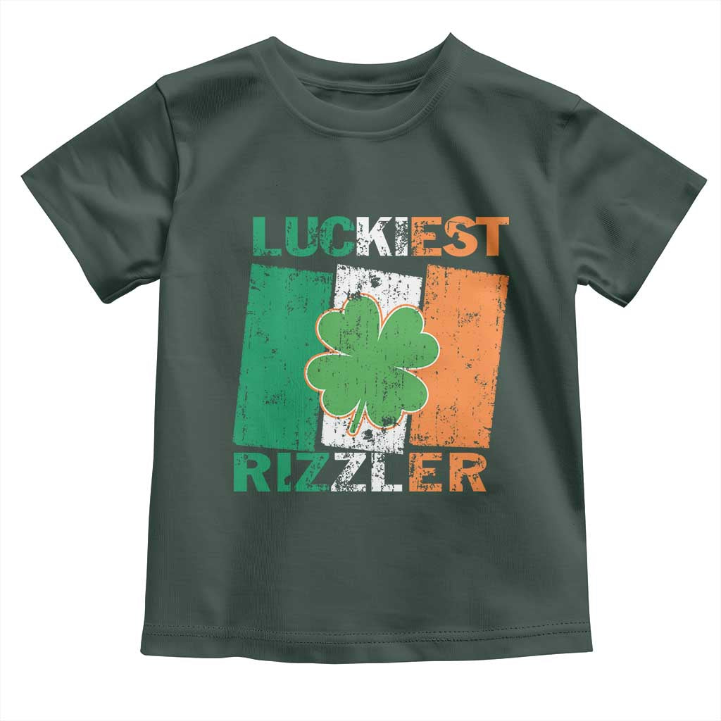 Funny St Patrick's Day Luckiest Rizzler Toddler T Shirt Vintage Ireland Flag Shamrock TS11 Dark Forest Green Print Your Wear