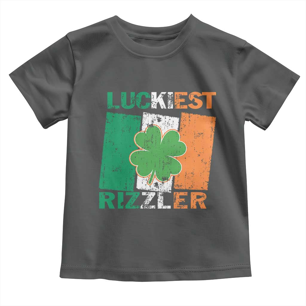Funny St Patrick's Day Luckiest Rizzler Toddler T Shirt Vintage Ireland Flag Shamrock TS11 Dark Heather Print Your Wear